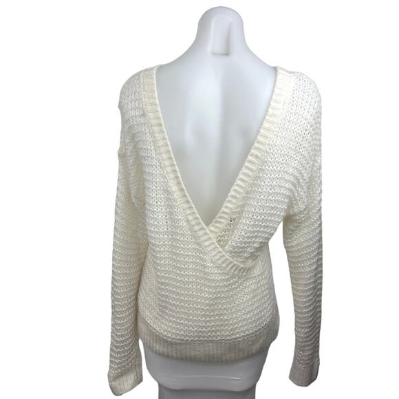 Abercrombie & Fitch Cream Waffle Knit V Back Long Sleeve Sweater Top Size M - Picture 2 of 4